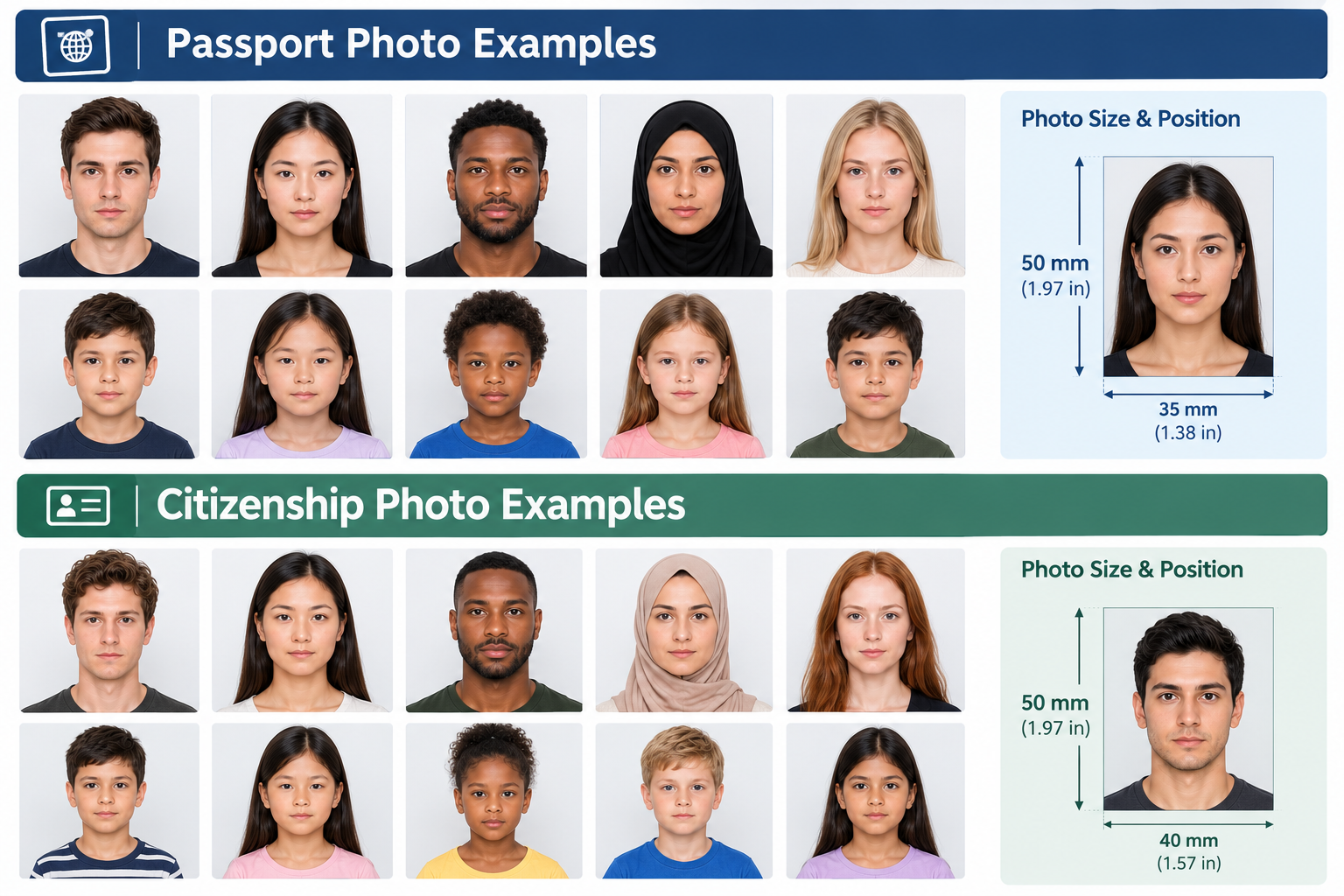 Passport, citizenship, visa and ID photo service example